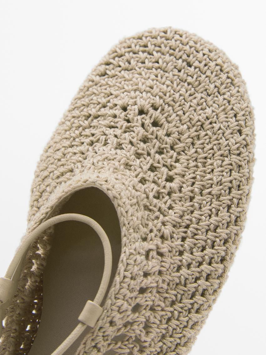 Massimo Dutti Lace-up Crochet Women Ballet Flats Cream | US-IS9673485
