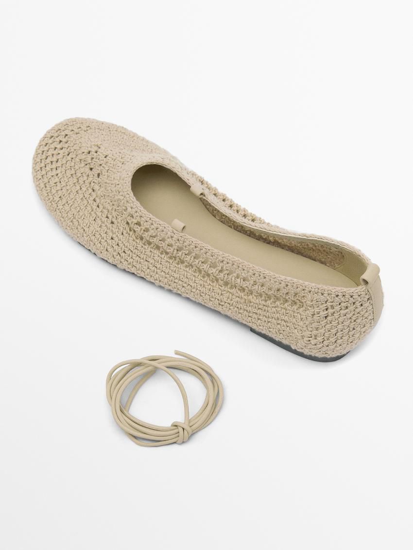 Massimo Dutti Lace-up Crochet Women Ballet Flats Cream | US-IS9673485