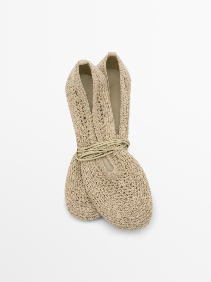 Massimo Dutti Lace-up Crochet Women Ballet Flats Cream | US-IS9673485