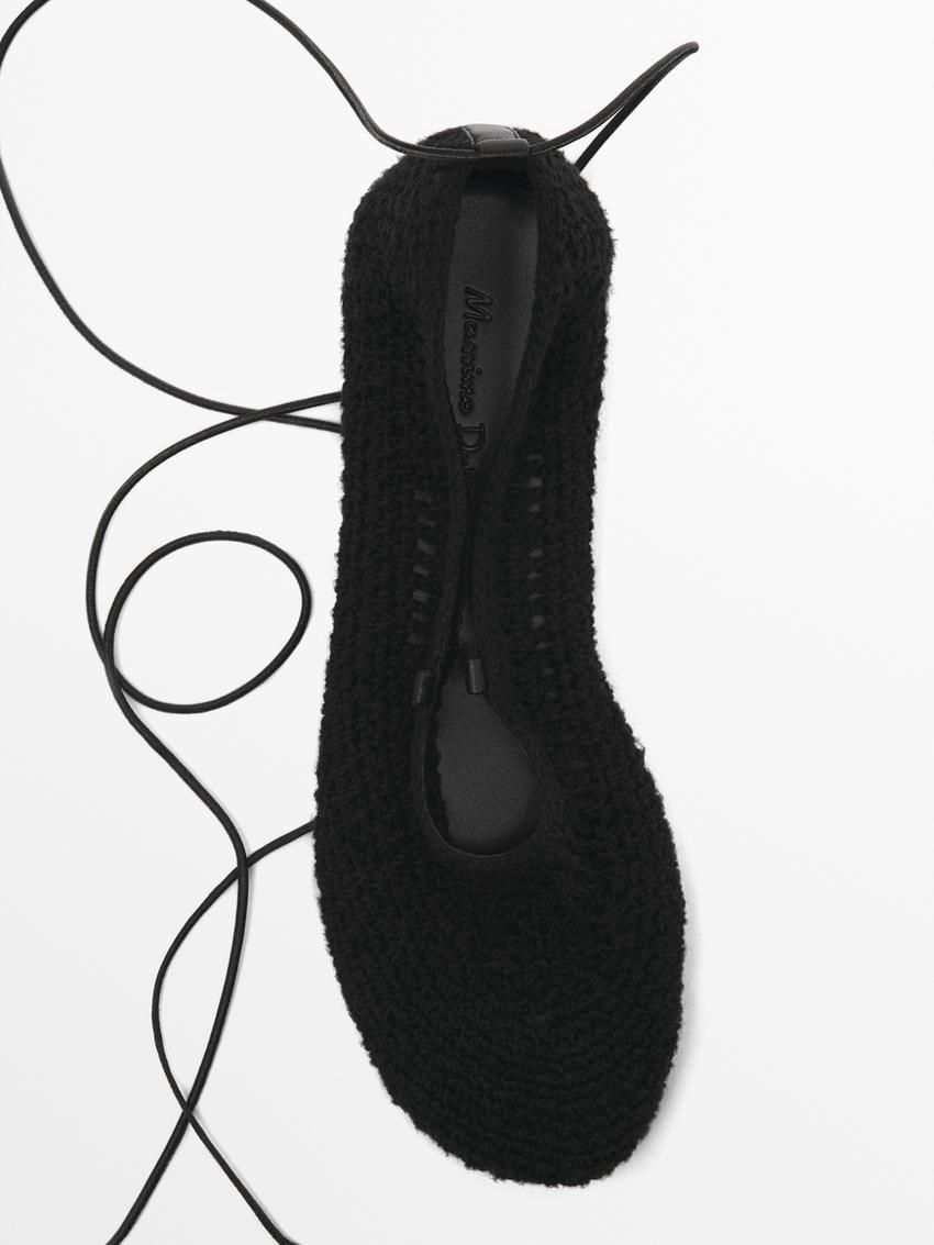 Massimo Dutti Lace-up Crochet Women Ballet Flats Black | US-EK9147635