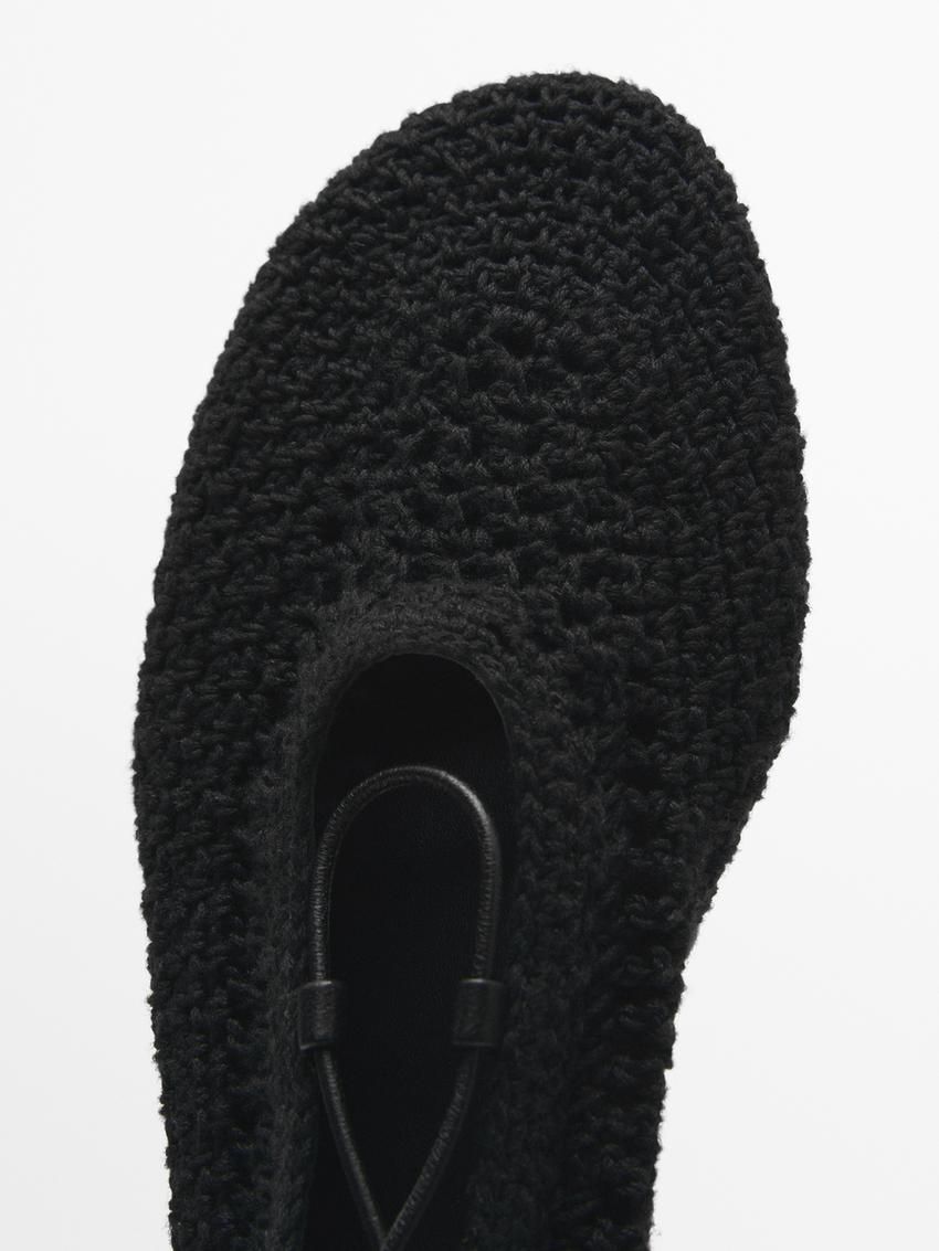 Massimo Dutti Lace-up Crochet Women Ballet Flats Black | US-EK9147635