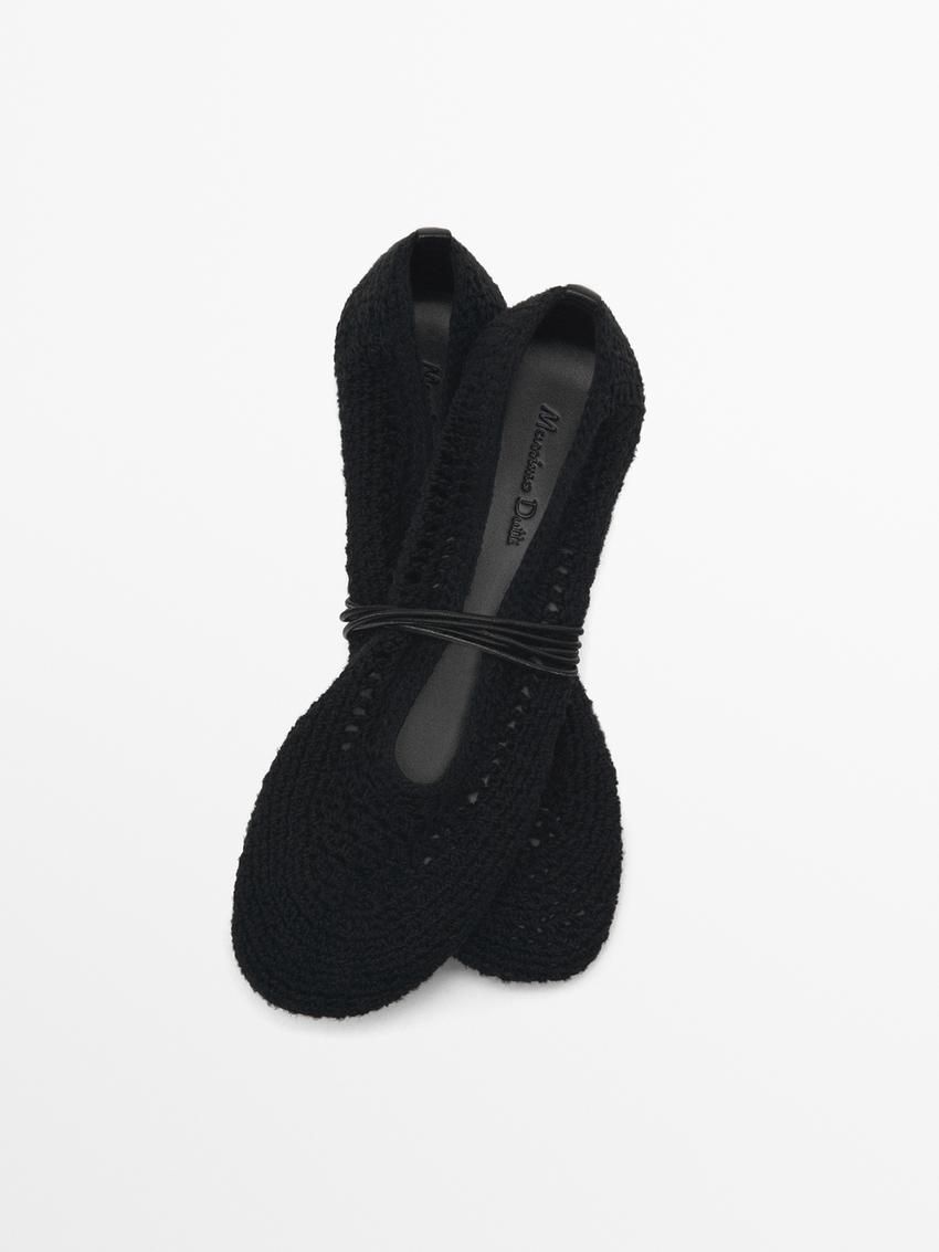 Massimo Dutti Lace-up Crochet Women Ballet Flats Black | US-EK9147635