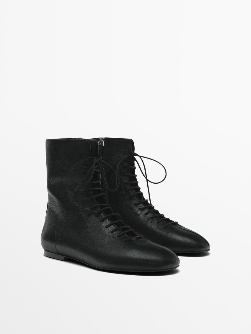 Massimo Dutti Lace-up Flat Women Ankle Boots Black | US-ML4032961