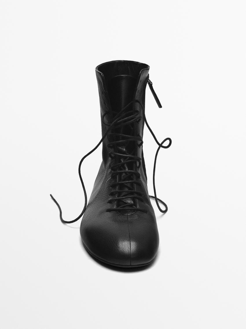 Massimo Dutti Lace-up Flat Women Ankle Boots Black | US-ML4032961