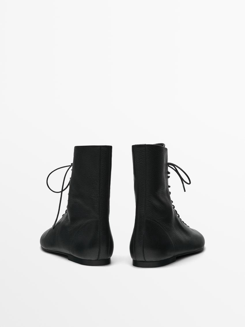 Massimo Dutti Lace-up Flat Women Ankle Boots Black | US-ML4032961