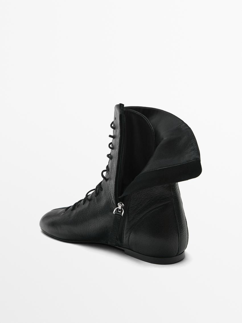 Massimo Dutti Lace-up Flat Women Ankle Boots Black | US-ML4032961