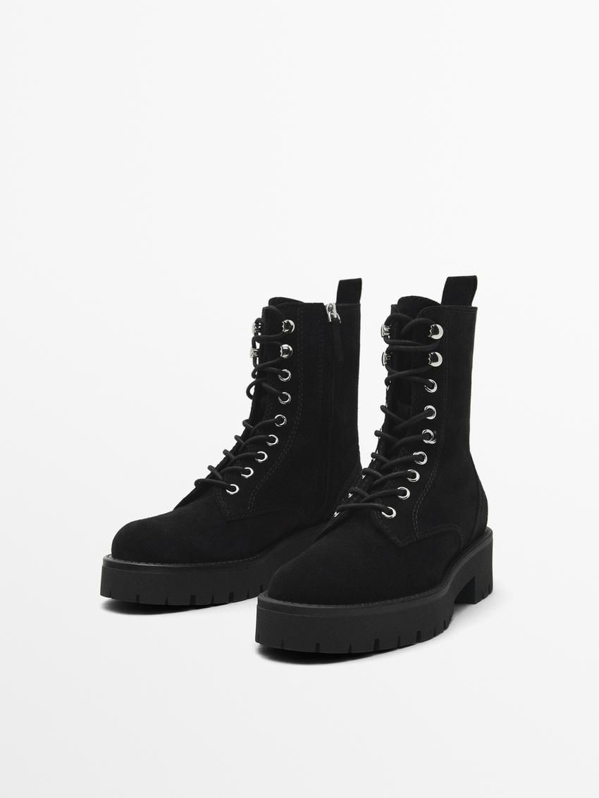 Massimo Dutti Lace-up With Track Soles Women Ankle Boots Black | US-EZ7834192