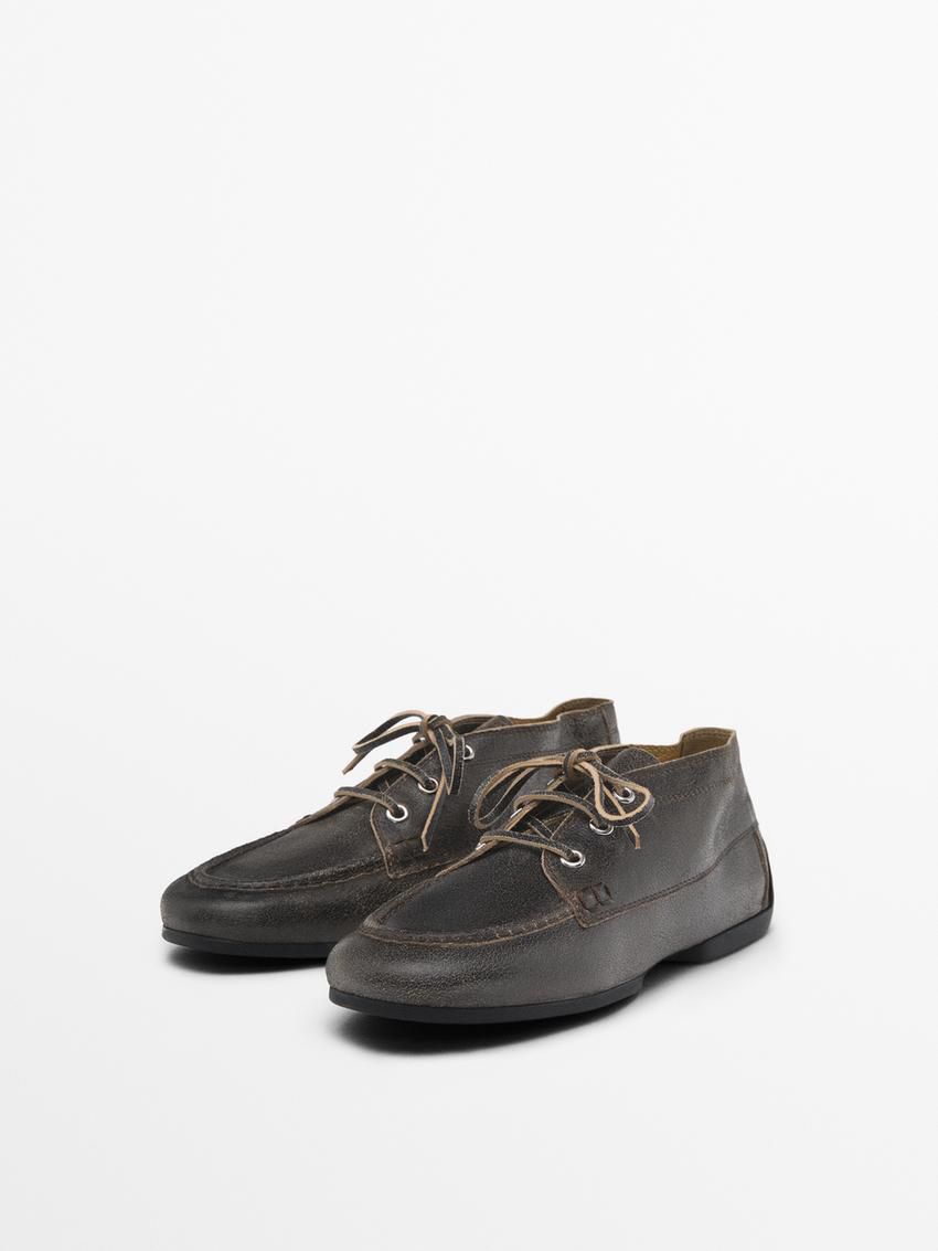 Massimo Dutti Leather Boot-style Women Boat Shoes Dark Brown | US-UQ9368014