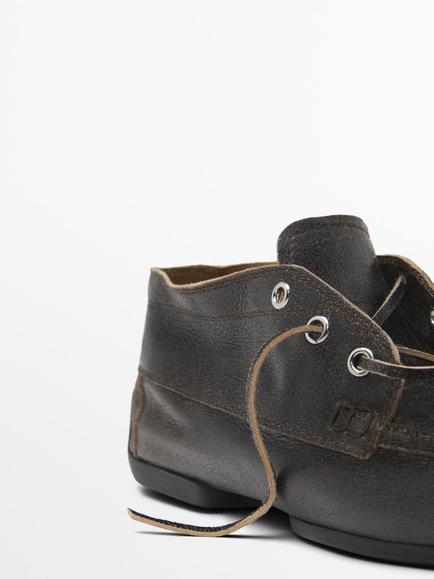 Massimo Dutti Leather Boot-style Women Boat Shoes Dark Brown | US-UQ9368014