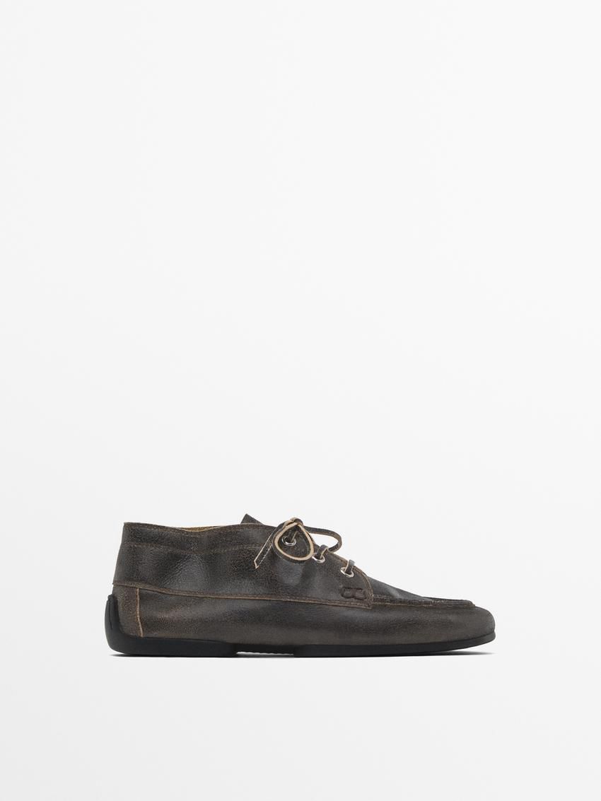 Massimo Dutti Leather Boot-style Women Boat Shoes Dark Brown | US-UQ9368014
