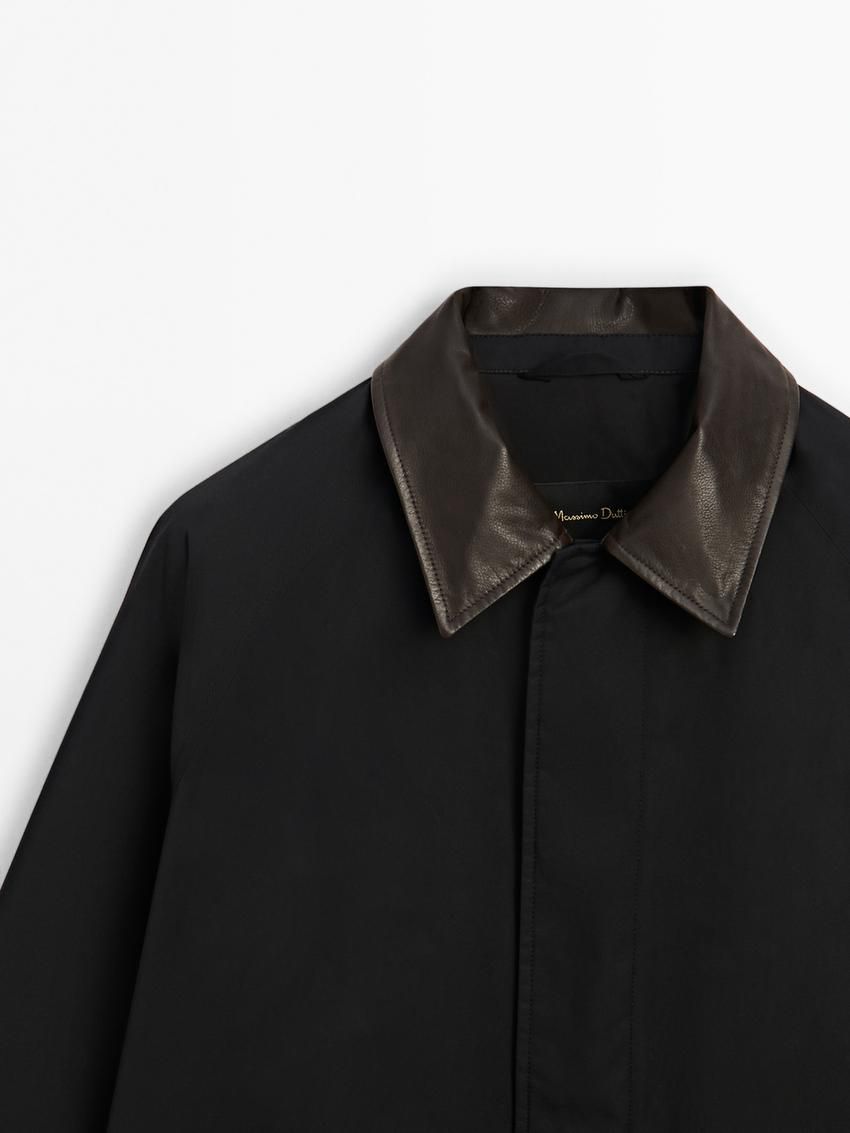 Massimo Dutti Leather Collar Detail Men Jacket Navy | US-DC3489502