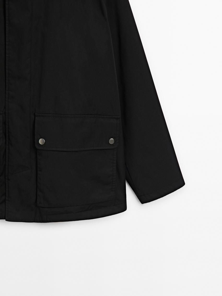 Massimo Dutti Leather Collar Detail Men Jacket Navy | US-DC3489502
