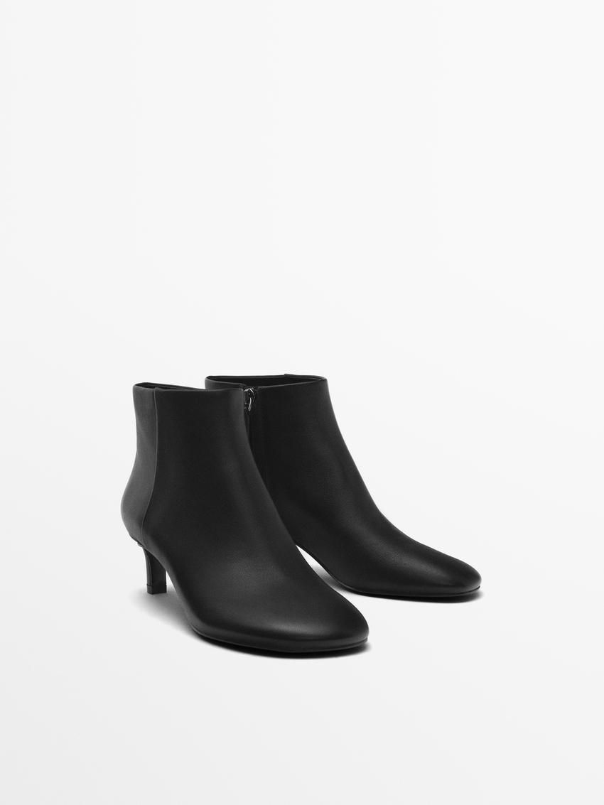 Massimo Dutti Leather Heeled Women Ankle Boots Black | US-JY0524369