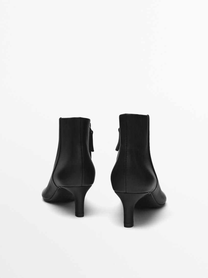 Massimo Dutti Leather Heeled Women Ankle Boots Black | US-JY0524369