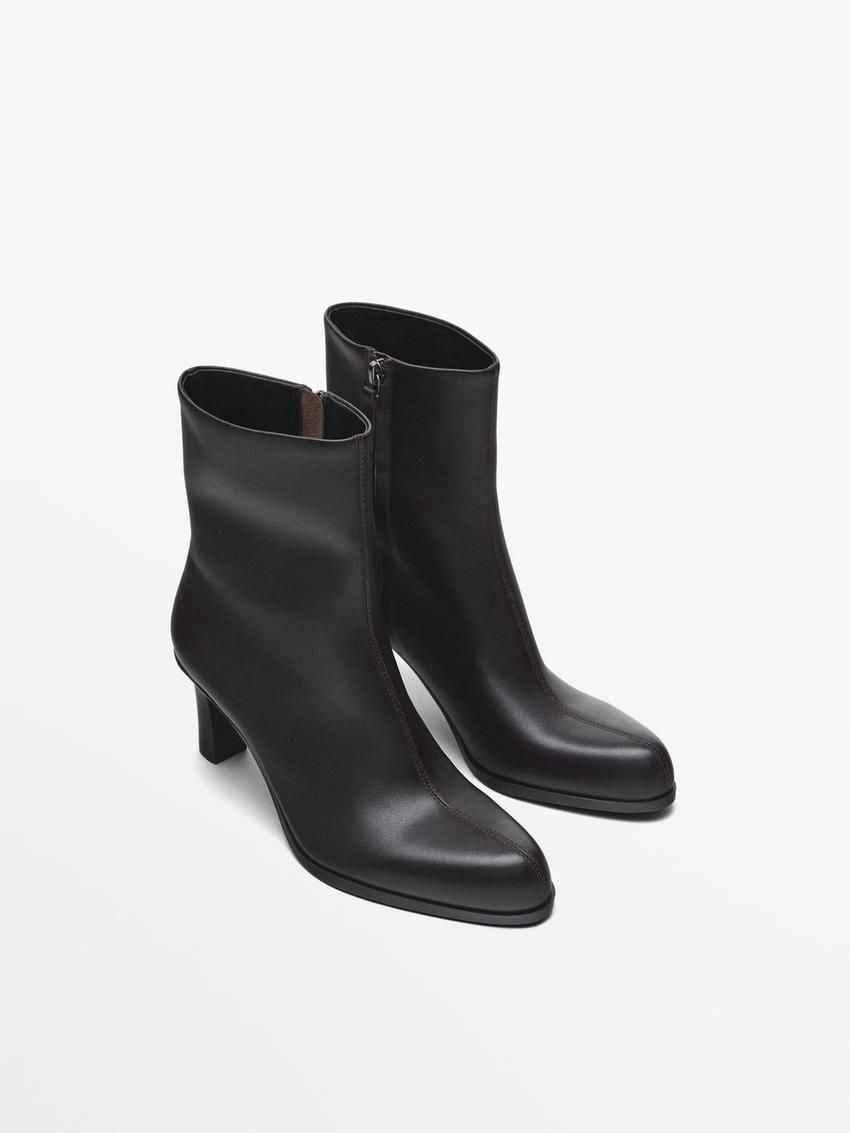 Massimo Dutti Leather Heeled Women Ankle Boots Dark Brown | US-BH2036159