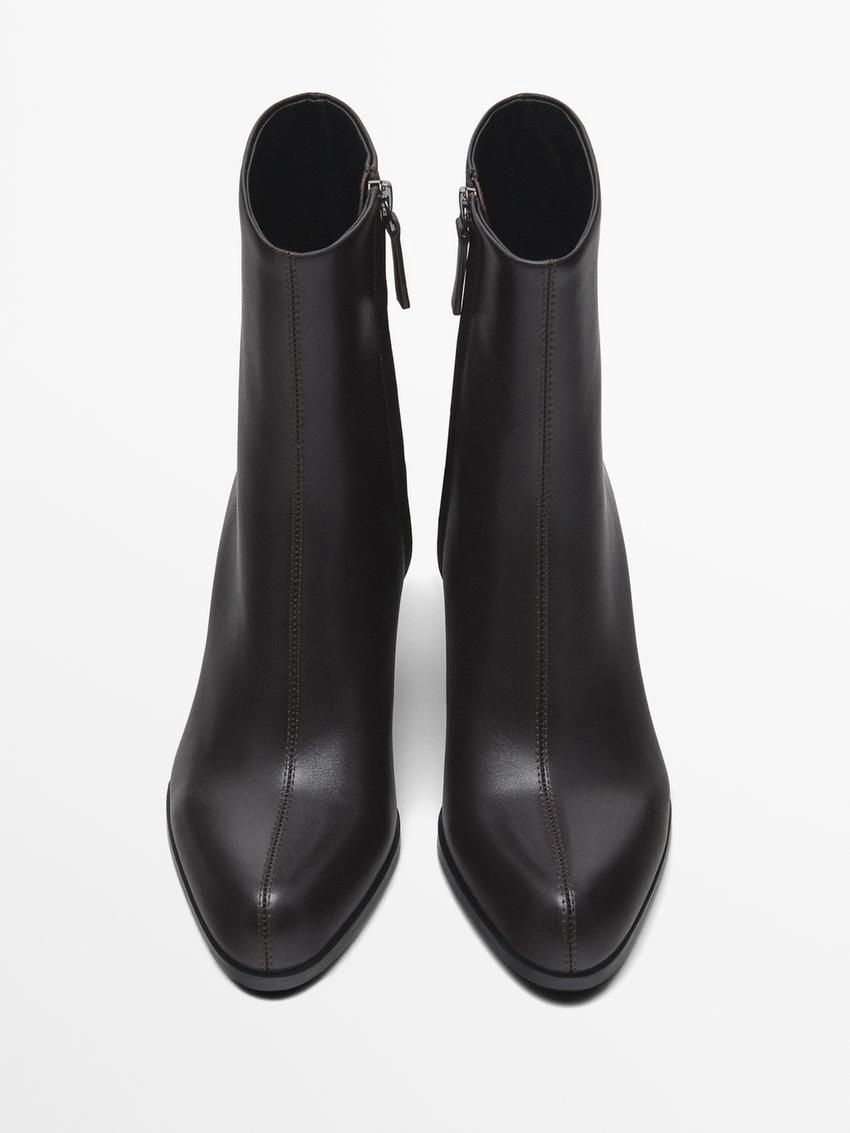 Massimo Dutti Leather Heeled Women Ankle Boots Dark Brown | US-BH2036159