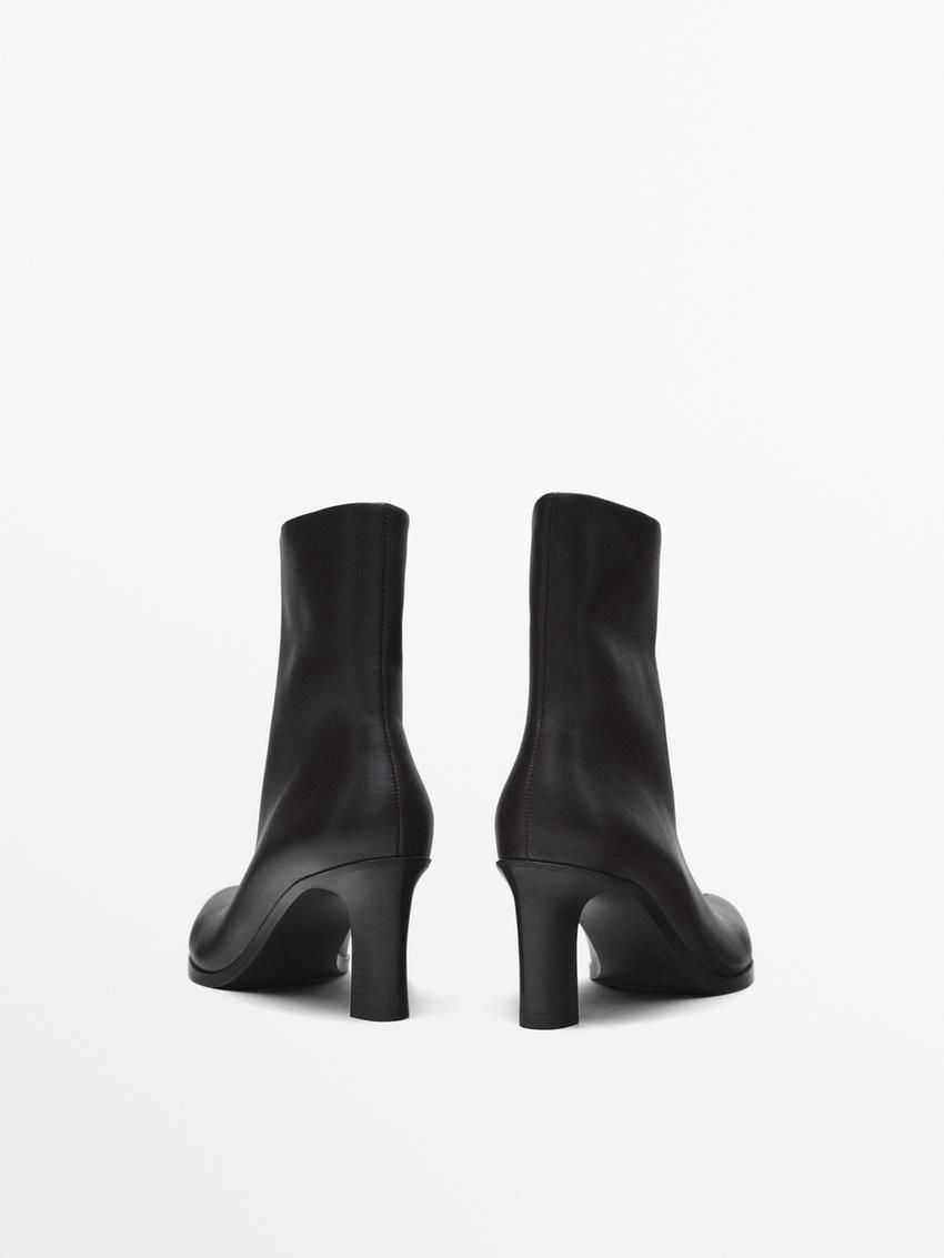 Massimo Dutti Leather Heeled Women Ankle Boots Dark Brown | US-BH2036159