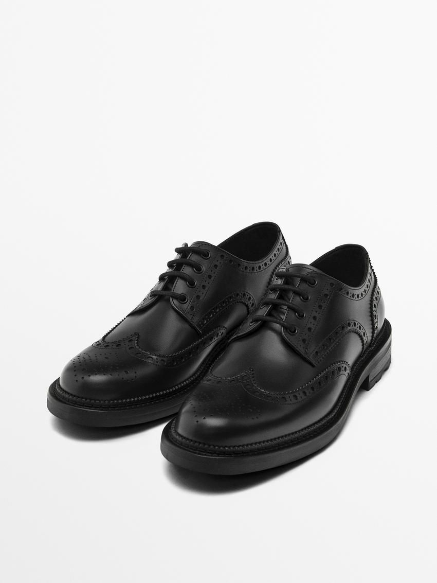 Massimo Dutti Leather Men Brogues Black | US-MP3967140