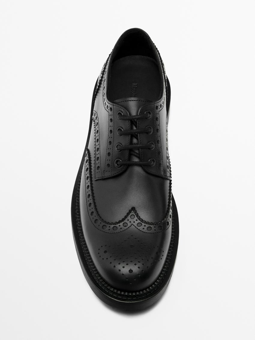 Massimo Dutti Leather Men Brogues Black | US-MP3967140
