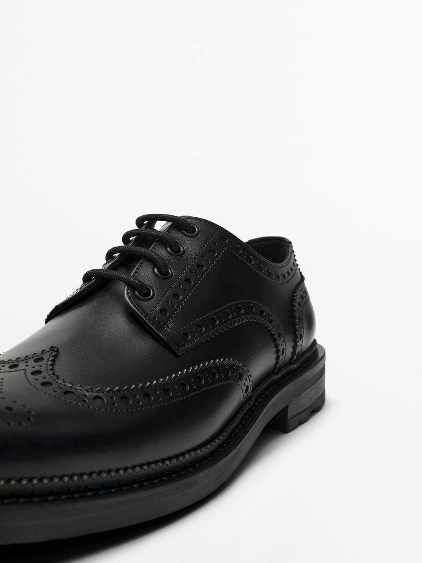 Massimo Dutti Leather Men Brogues Black | US-MP3967140