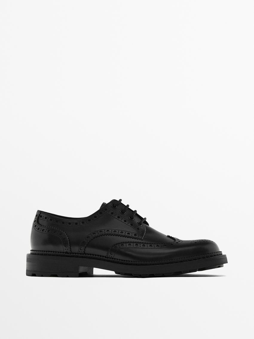 Massimo Dutti Leather Men Brogues Black | US-MP3967140
