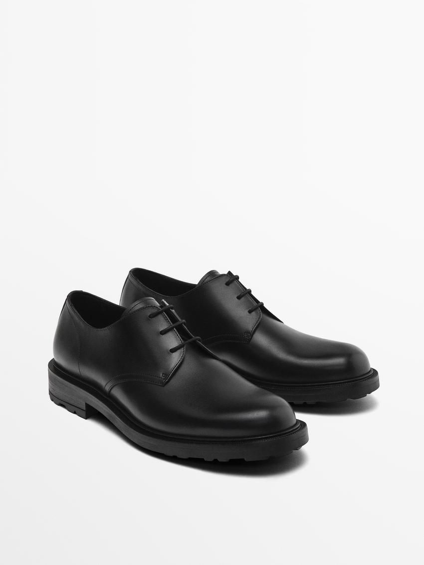 Massimo Dutti Leather Men Derby Shoes Black | US-XC0876329