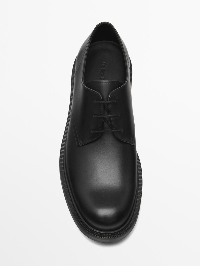 Massimo Dutti Leather Men Derby Shoes Black | US-XC0876329