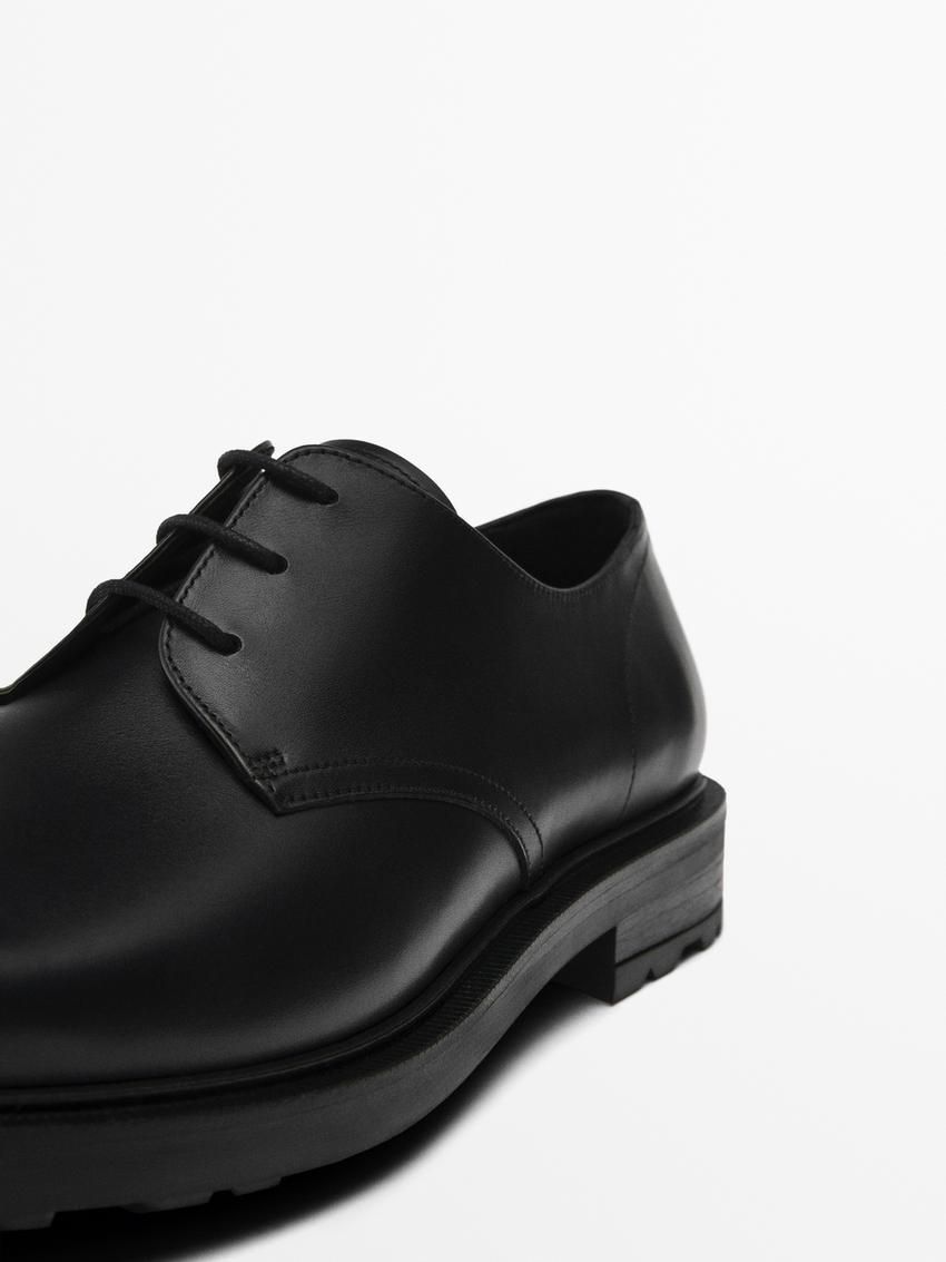 Massimo Dutti Leather Men Derby Shoes Black | US-XC0876329