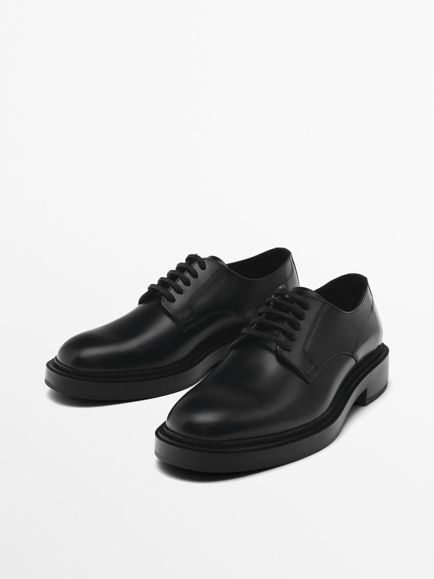 Massimo Dutti Leather Men Derby Shoes Black | US-PX6891542
