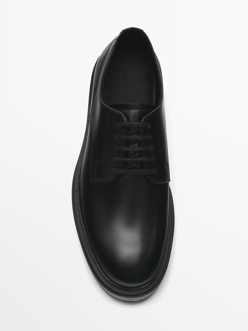 Massimo Dutti Leather Men Derby Shoes Black | US-PX6891542