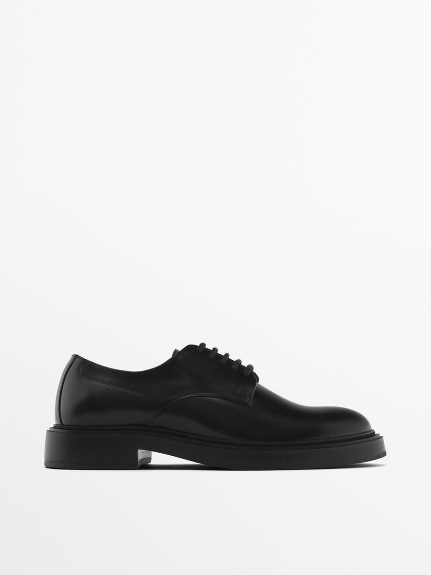 Massimo Dutti Leather Men Derby Shoes Black | US-PX6891542