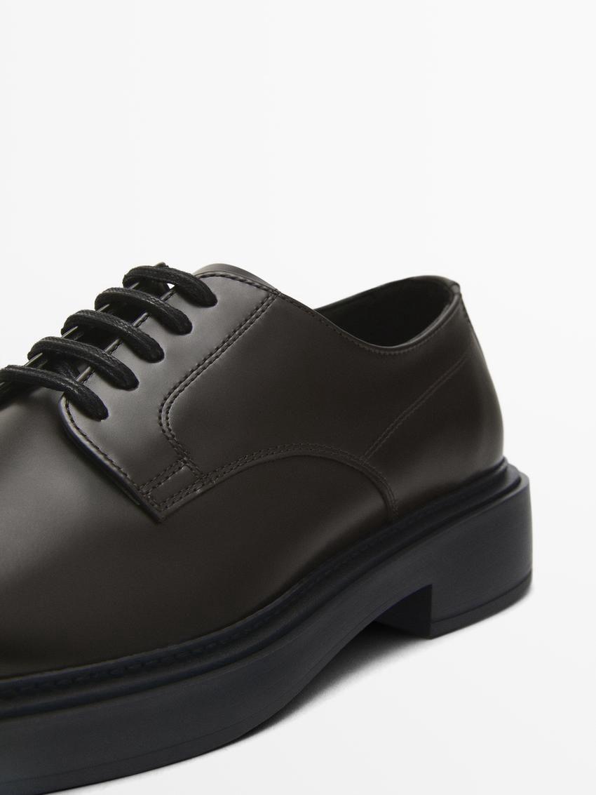Massimo Dutti Leather Men Derby Shoes Dark Brown | US-NL7806345