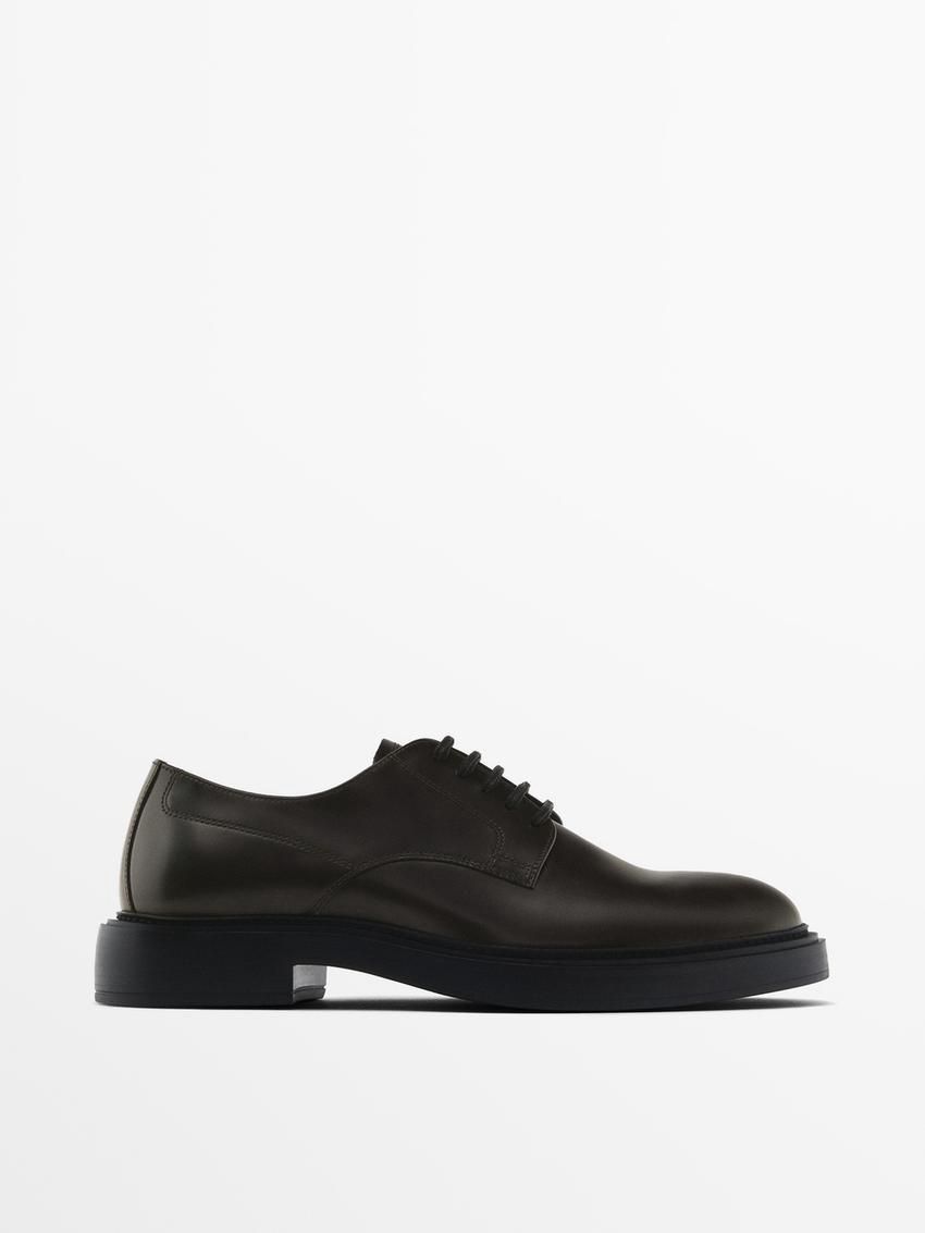 Massimo Dutti Leather Men Derby Shoes Dark Brown | US-NL7806345