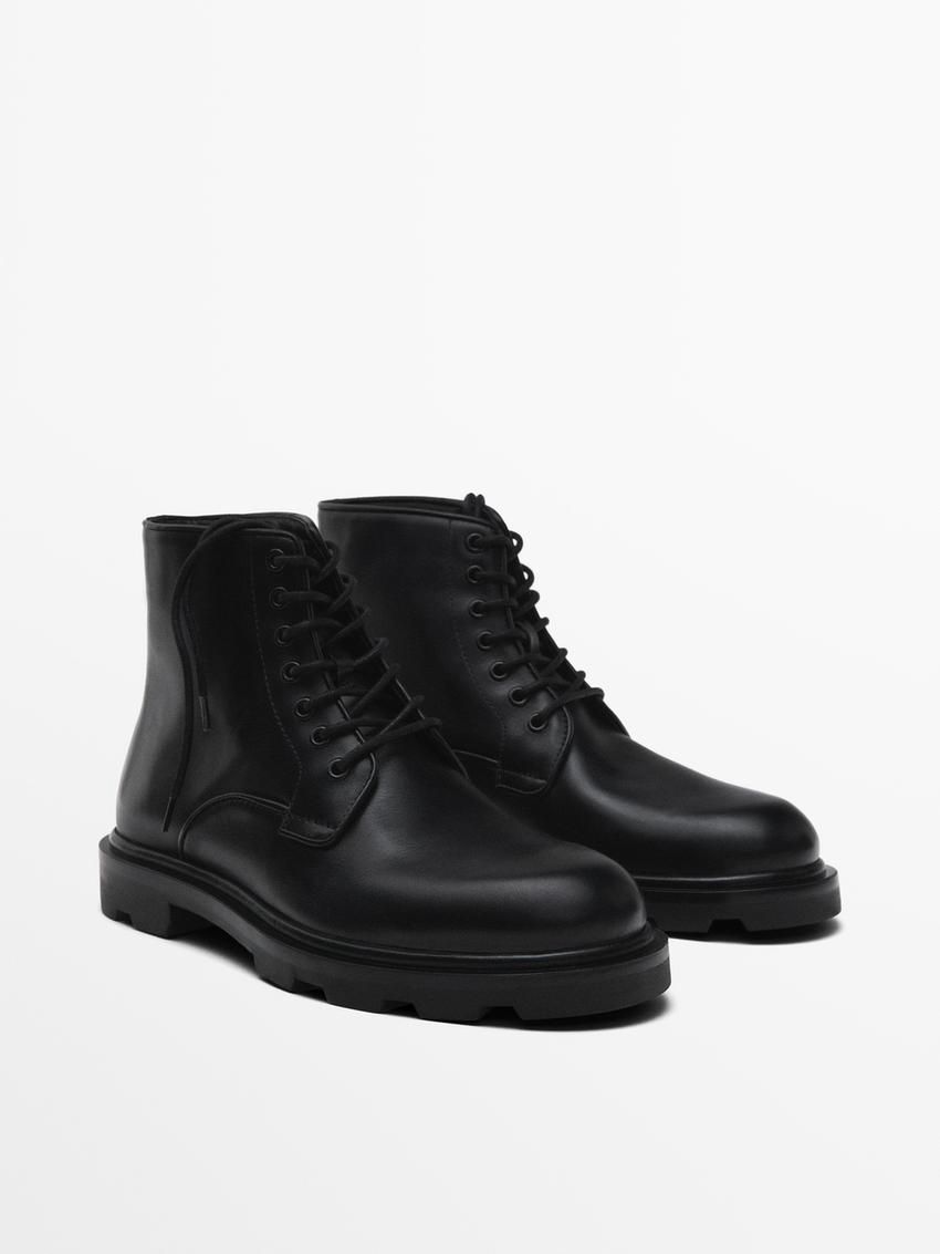 Massimo Dutti Leather Men Lace Up Boots Black | US-MN2035764