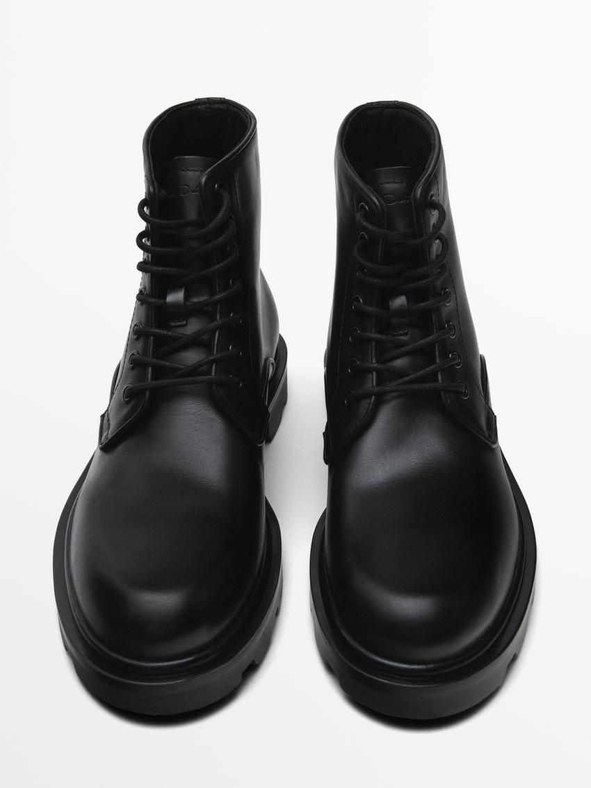 Massimo Dutti Leather Men Lace Up Boots Black | US-MN2035764