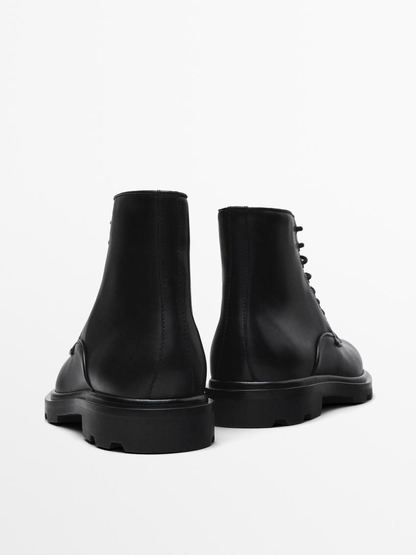 Massimo Dutti Leather Men Lace Up Boots Black | US-MN2035764