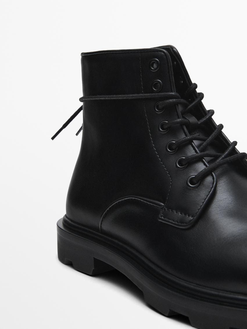 Massimo Dutti Leather Men Lace Up Boots Black | US-MN2035764