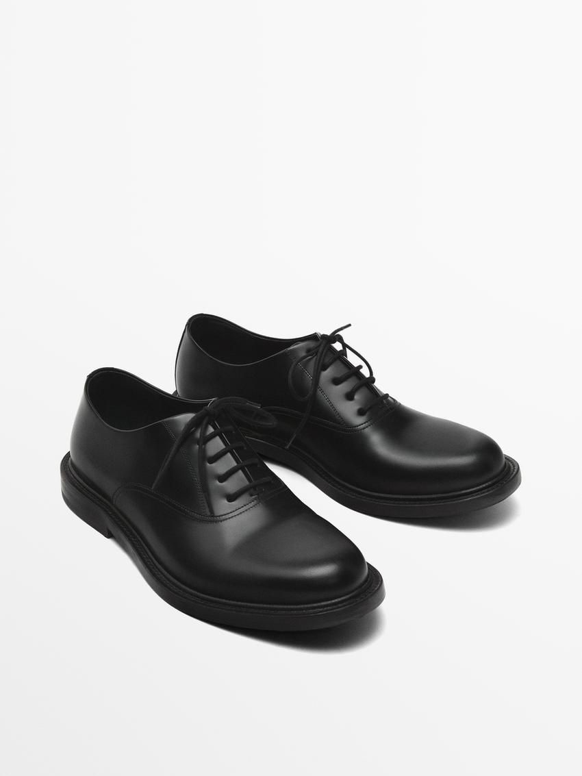 Massimo Dutti Leather Men Oxford Shoes Black | US-VJ5790864