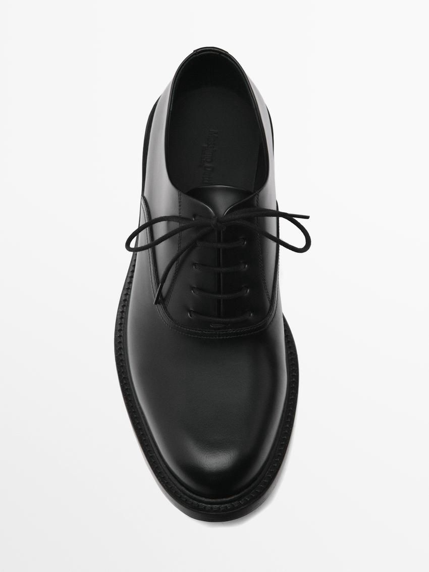 Massimo Dutti Leather Men Oxford Shoes Black | US-VJ5790864