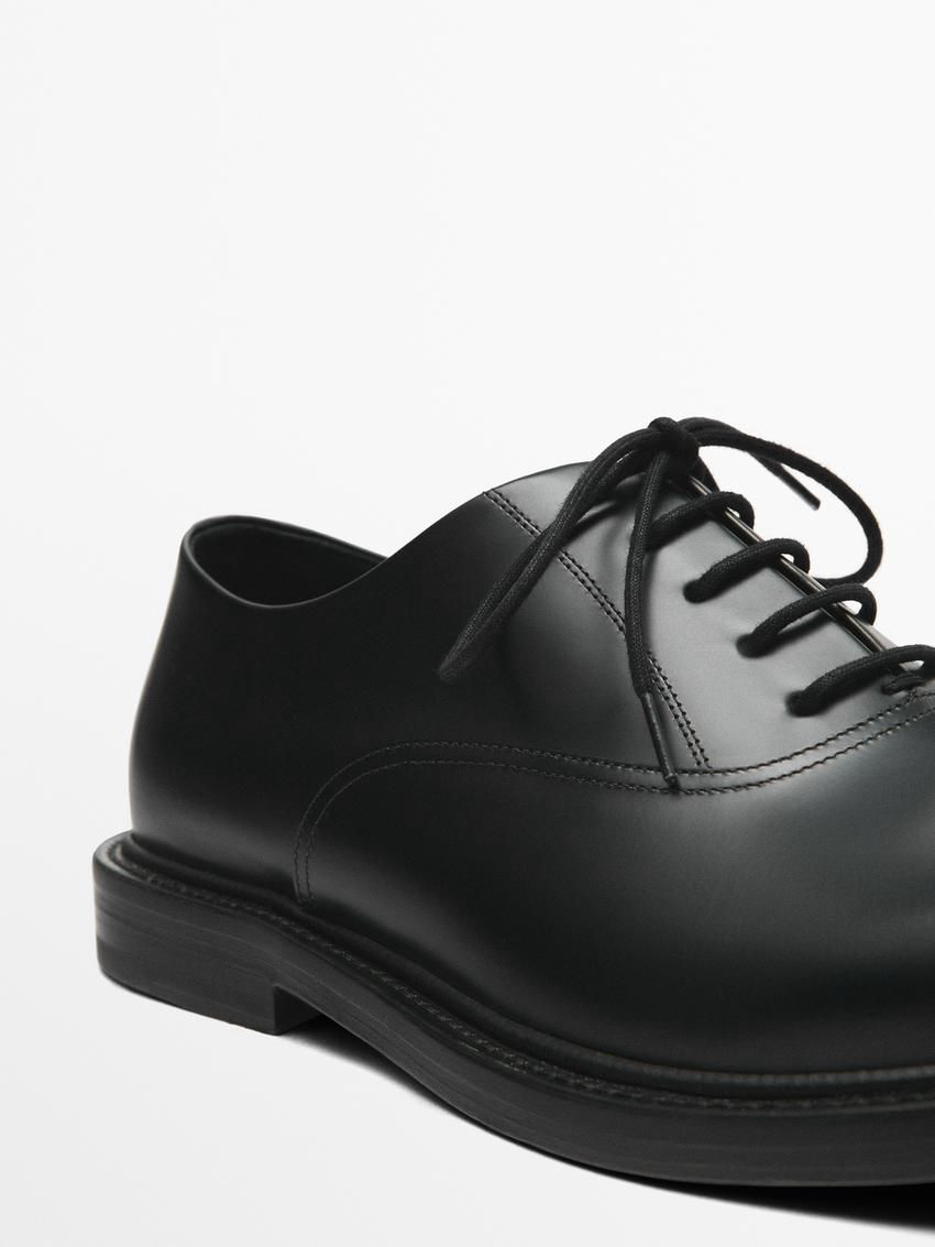 Massimo Dutti Leather Men Oxford Shoes Black | US-VJ5790864