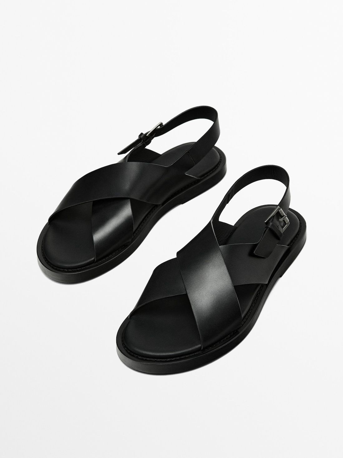Massimo Dutti Leather Men Sandals Black | US-BH0986154