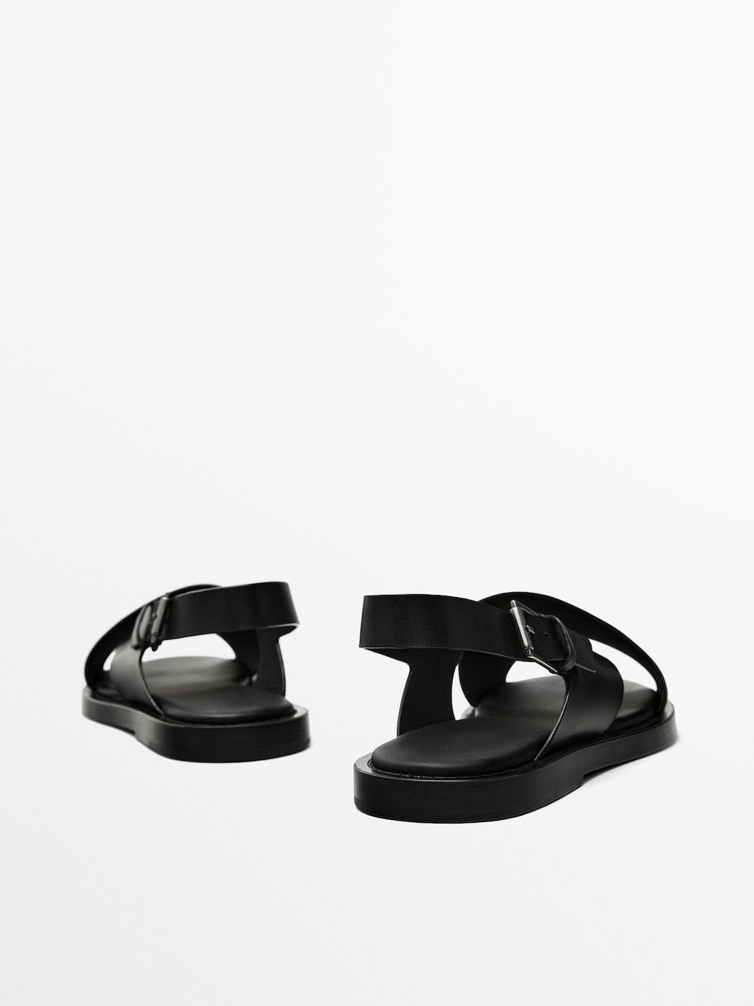 Massimo Dutti Leather Men Sandals Black | US-BH0986154
