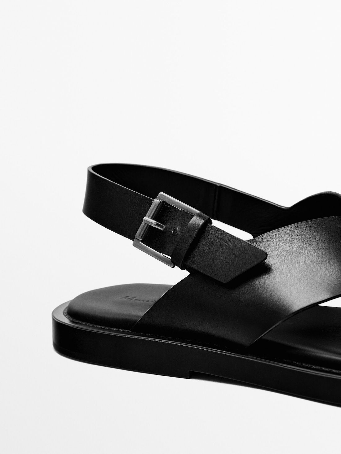 Massimo Dutti Leather Men Sandals Black | US-BH0986154