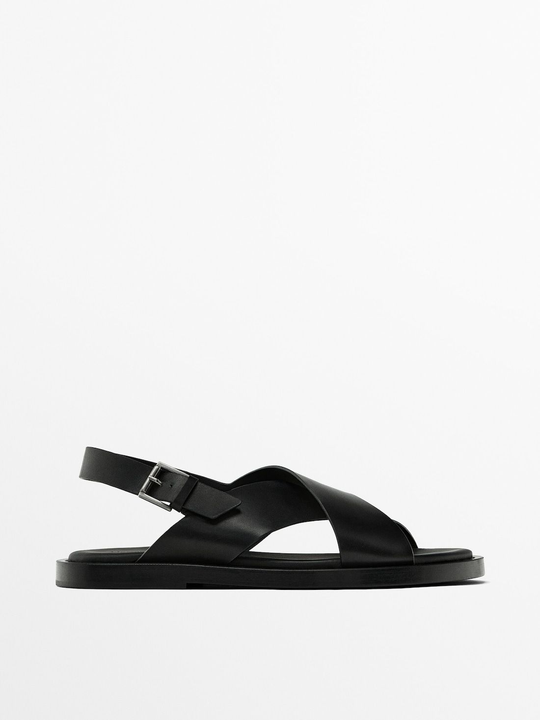 Massimo Dutti Leather Men Sandals Black | US-BH0986154
