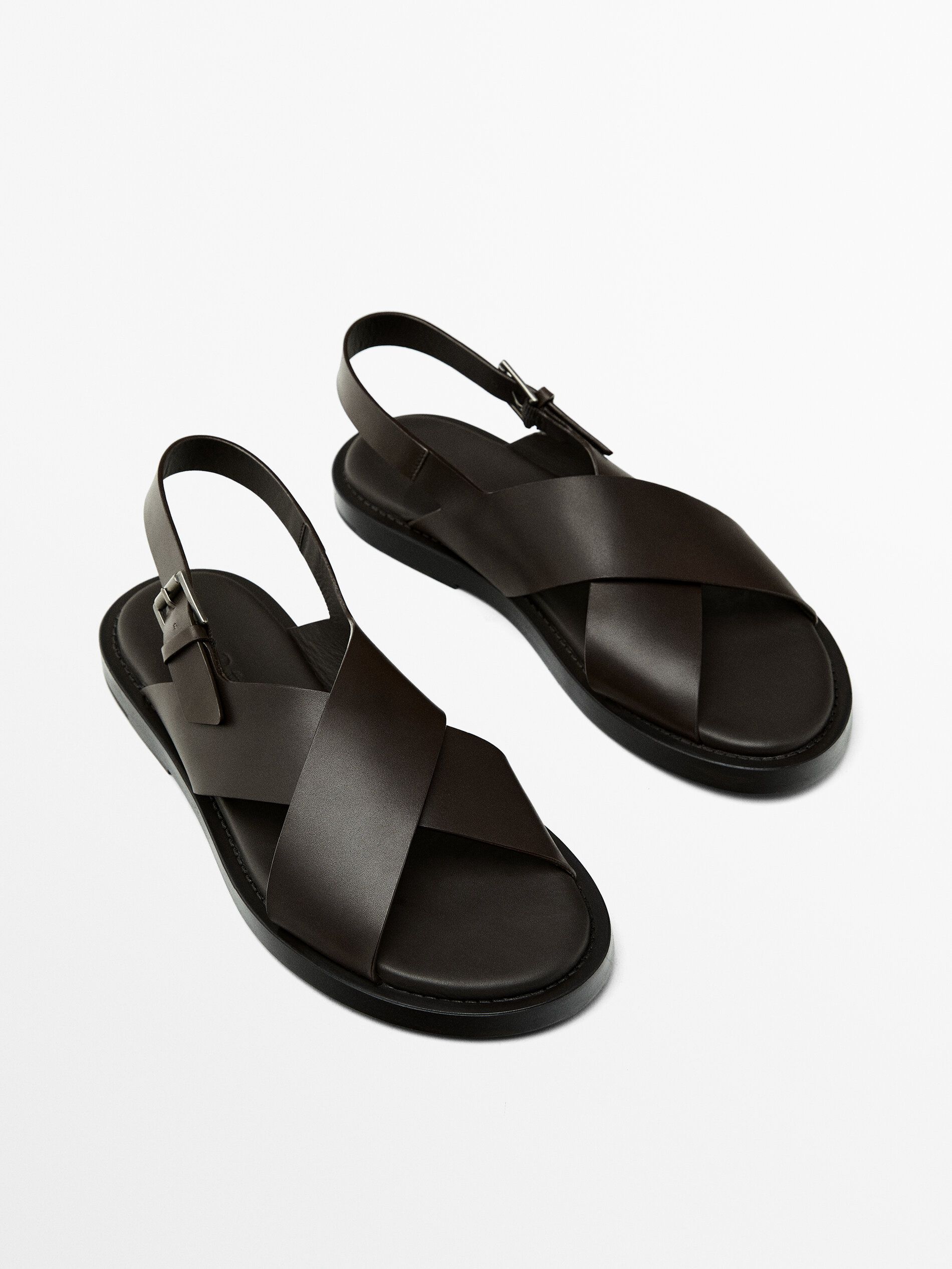 Massimo Dutti Leather Men Sandals Dark Brown | US-UW1086597