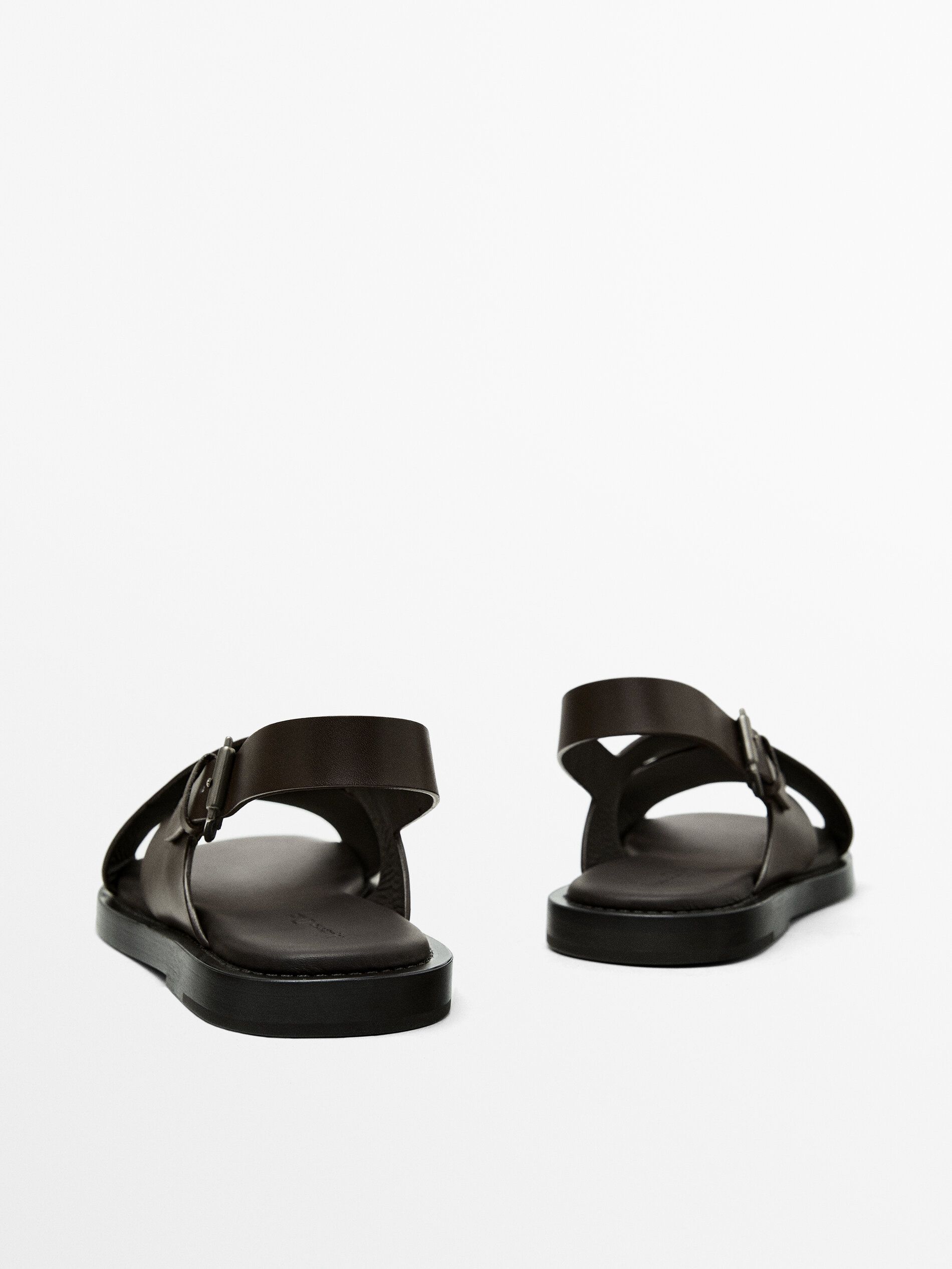 Massimo Dutti Leather Men Sandals Dark Brown | US-UW1086597