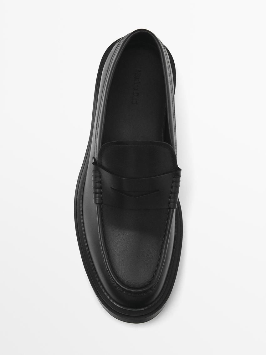 Massimo Dutti Leather Penny Men Loafers Black | US-HI8732409