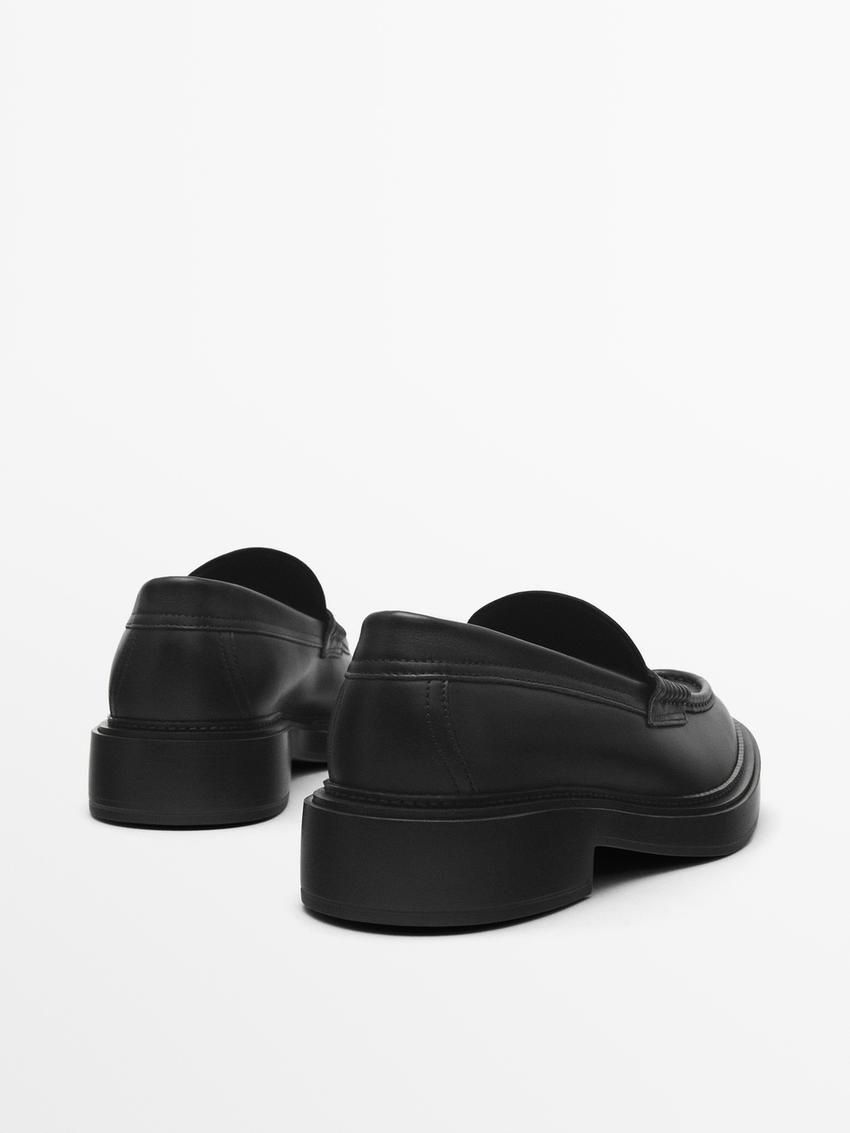 Massimo Dutti Leather Penny Men Loafers Black | US-HI8732409