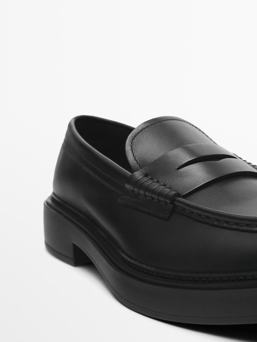 Massimo Dutti Leather Penny Men Loafers Black | US-HI8732409