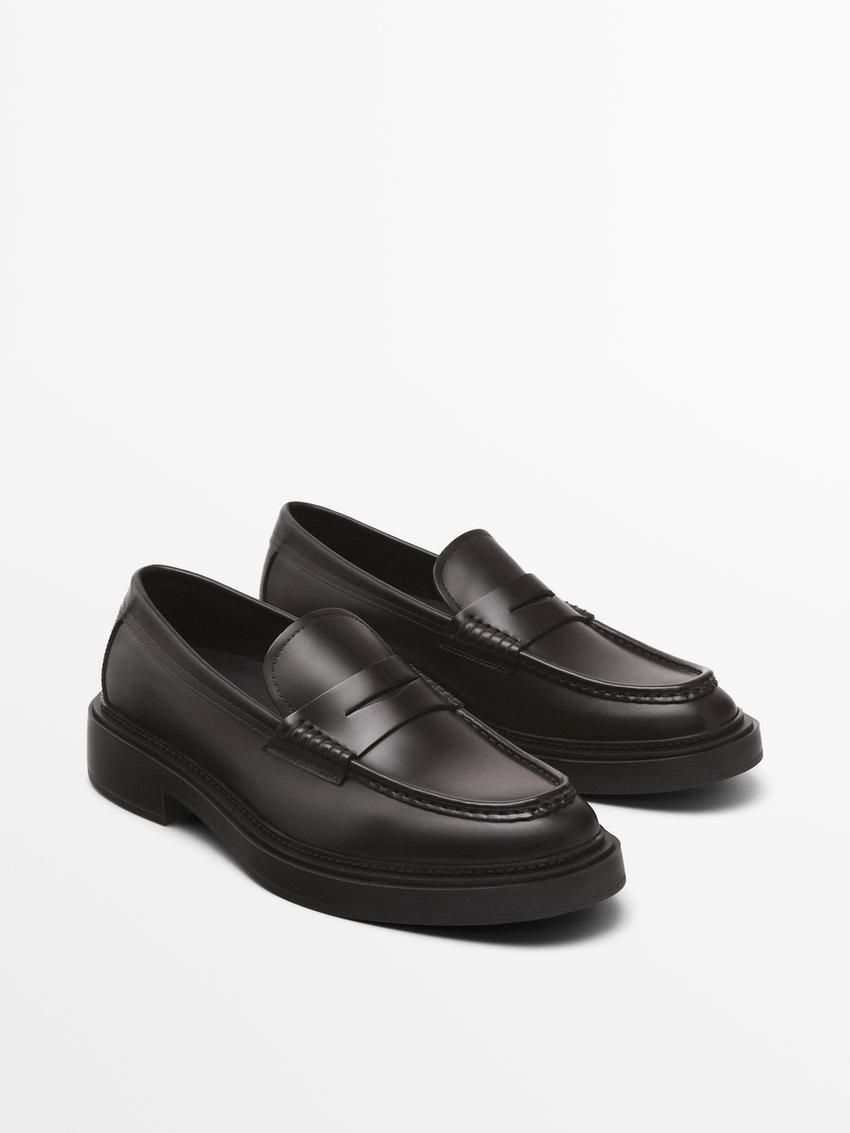 Massimo Dutti Leather Penny Men Loafers Dark Brown | US-RW8903472